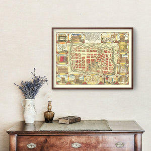 Vintage Map of Jerusalem, Israel 1643