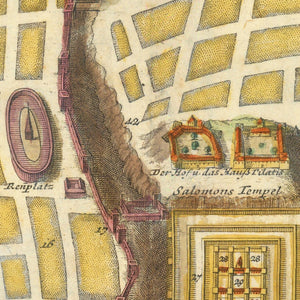 Vintage Map of Jerusalem, Israel 1736