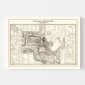 Vintage Map of Jerusalem, Israel 1860