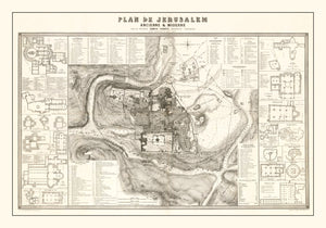 Vintage Map of Jerusalem, Israel 1860