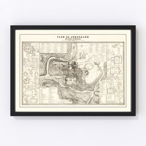 Vintage Map of Jerusalem, Israel 1860