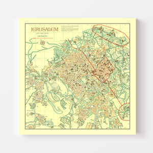 Vintage Map of Jerusalem, Israel 1955