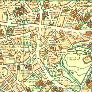 Vintage Map of Jerusalem, Israel 1955