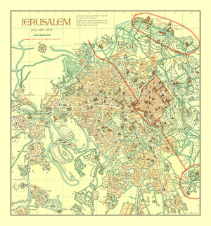 Vintage Map of Jerusalem, Israel 1955