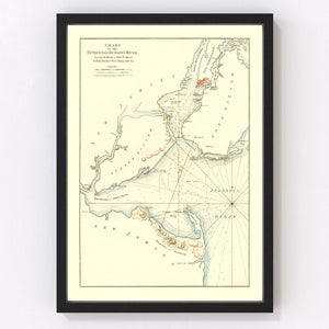 Vintage Entrance of Hudson River Map 1776