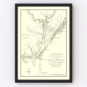 Vintage Cape Fear River Map, North Carolina 1781