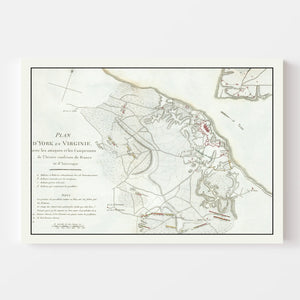 Vintage Battle of Yorktown Map 1787