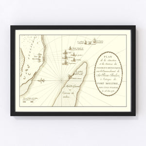 Vintage Battle of Sullivan's Island Map 1787