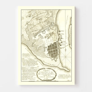 Vintage Siege of Charleston Map 1787