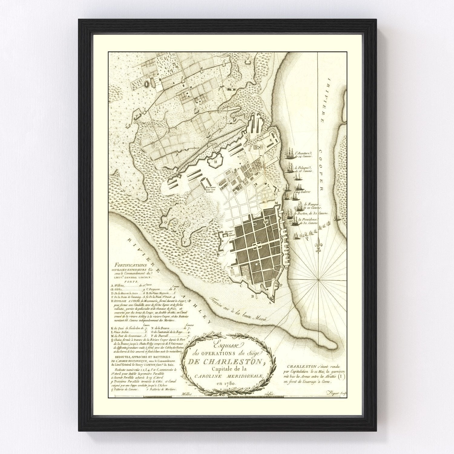 Vintage Siege of Charleston Map 1787