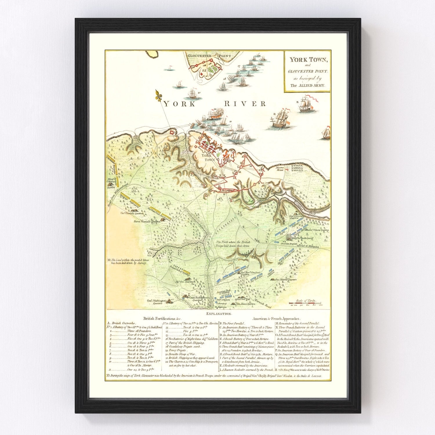 Vintage Yorktown & Gloucester Map 1788