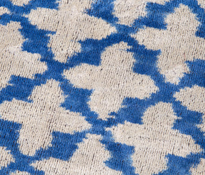 Handmade Velvet Throw Pillow - 16x24 Inches, Naturally Vegetable-Dyed, Premium Down Feather Insert - Blue and Beige Moroccan Trellis Design, Luxury Home Decor Accent
