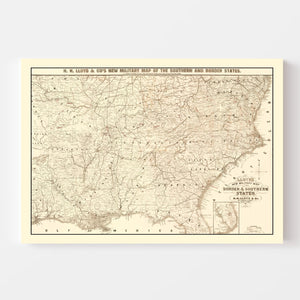Vintage Military Map of the Southern United States 1861