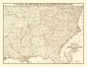 Vintage Military Map of the Southern United States 1861