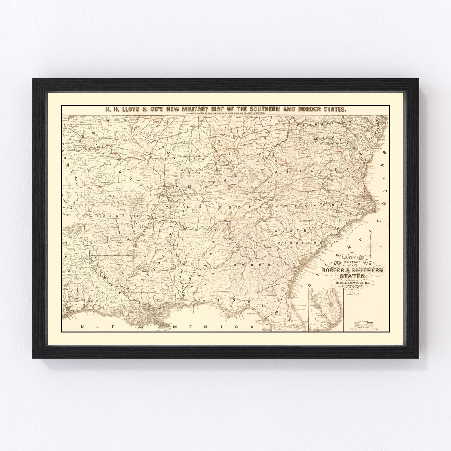Vintage Military Map of the Southern United States 1861