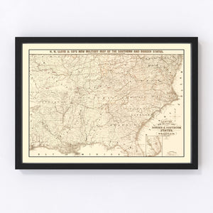 Vintage Military Map of the Southern United States 1861