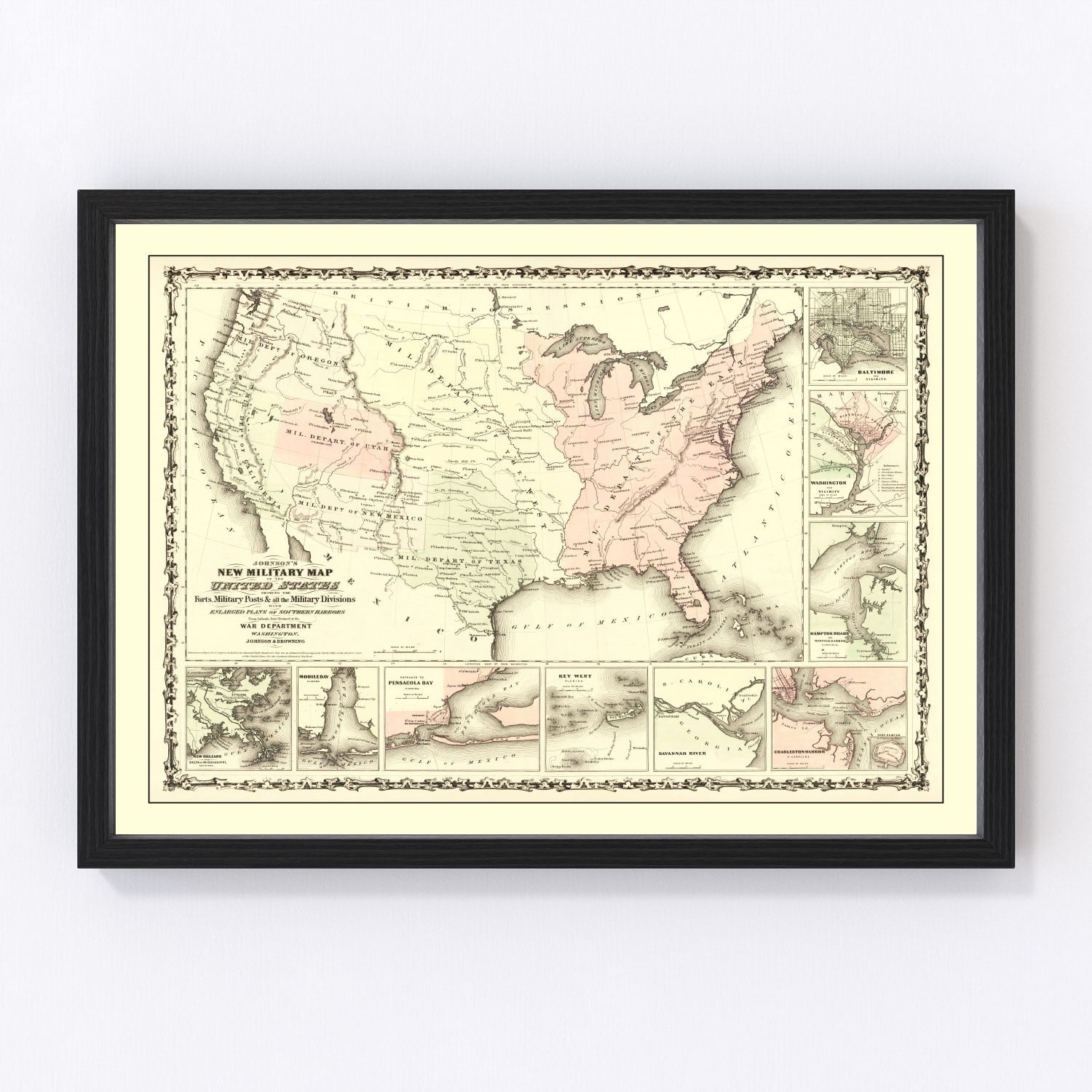 Vintage Military Map of the Southern Harbors 1861