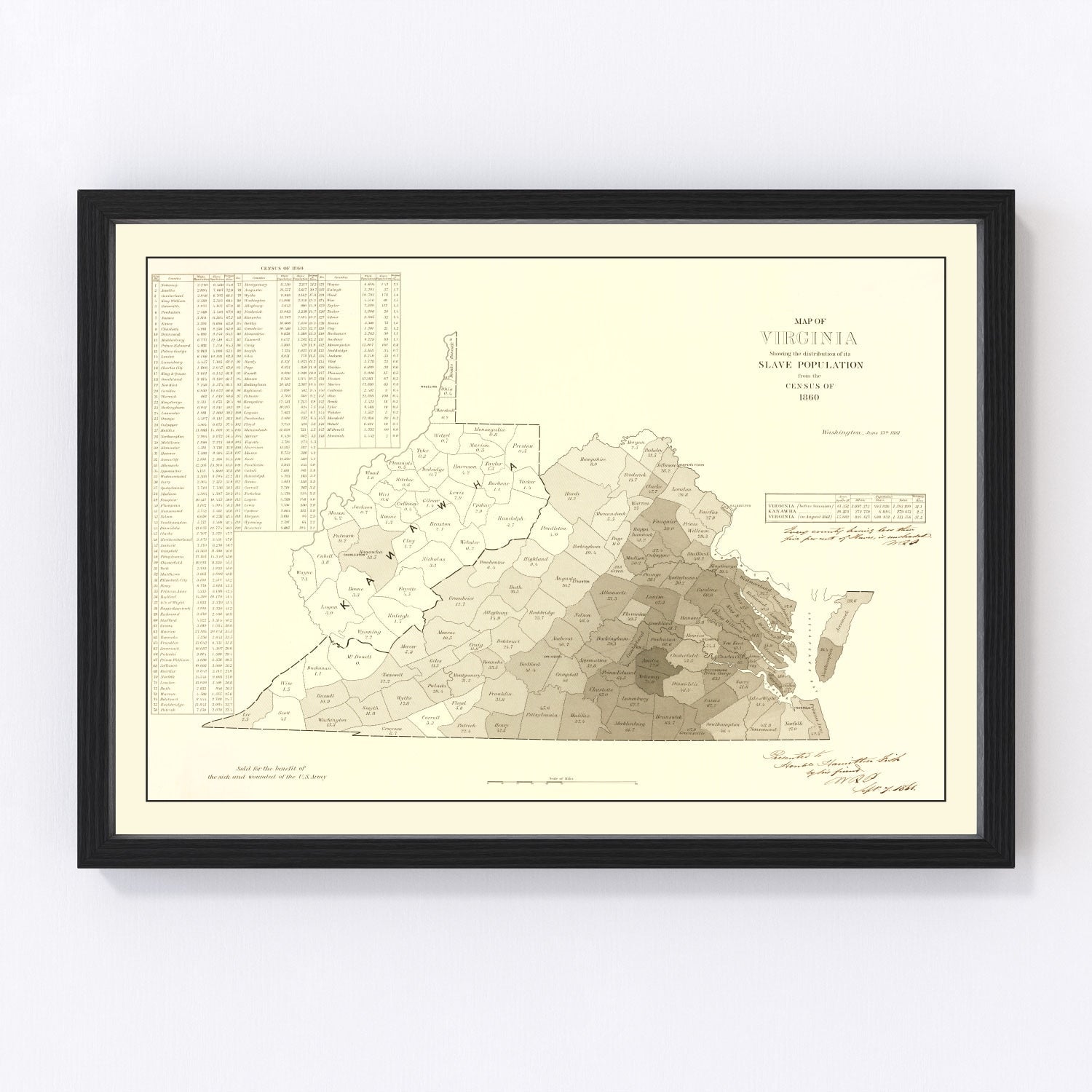 Vintage Virginia Abolitionist Map 1861