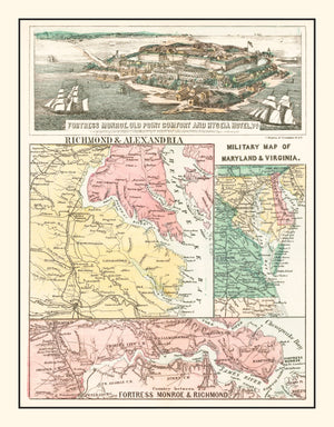 Vintage Fortress Monroe Map 1861