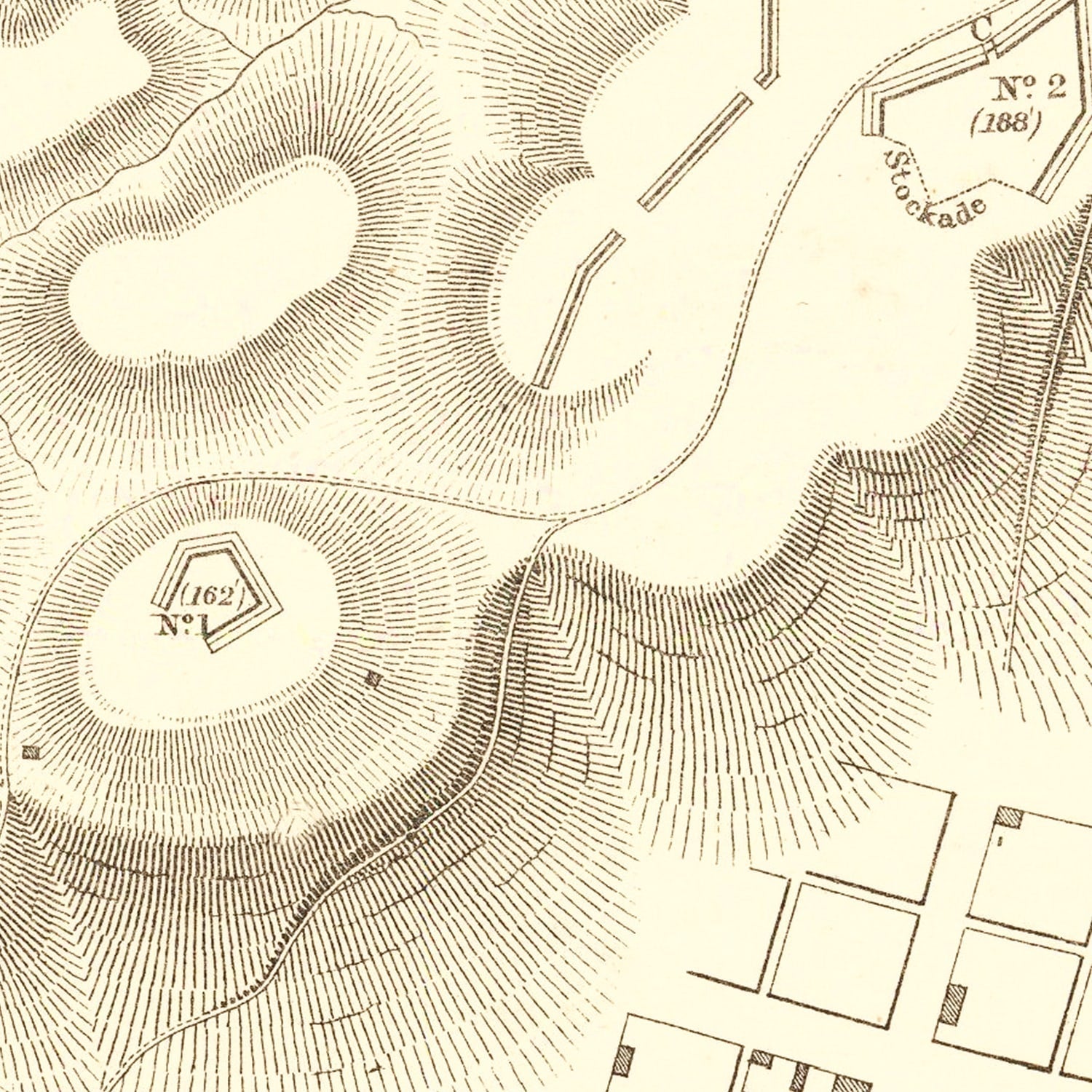 Vintage Rebel Fortifications at Columbus Kentucky Map 1862