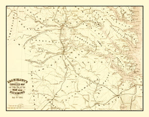 Vintage Seat of War Near Richmond, VA Map 1862