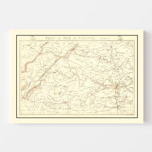 Vintage Map of the Seat of War in Virginia 1863
