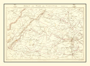 Vintage Map of the Seat of War in Virginia 1863