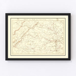 Vintage Map of the Seat of War in Virginia 1863