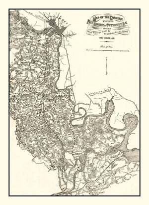 Vintage Map of Richmond & Petersburg, VA 1864