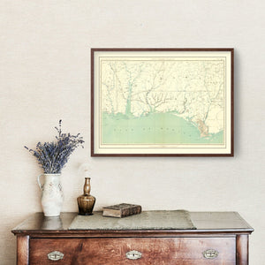 Vintage Civil War Gulf Coast Topographic Map 1893