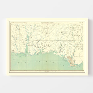 Vintage Civil War Gulf Coast Topographic Map 1893