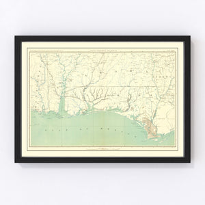 Vintage Civil War Gulf Coast Topographic Map 1893