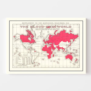 Vintage World War I United States Map 1914