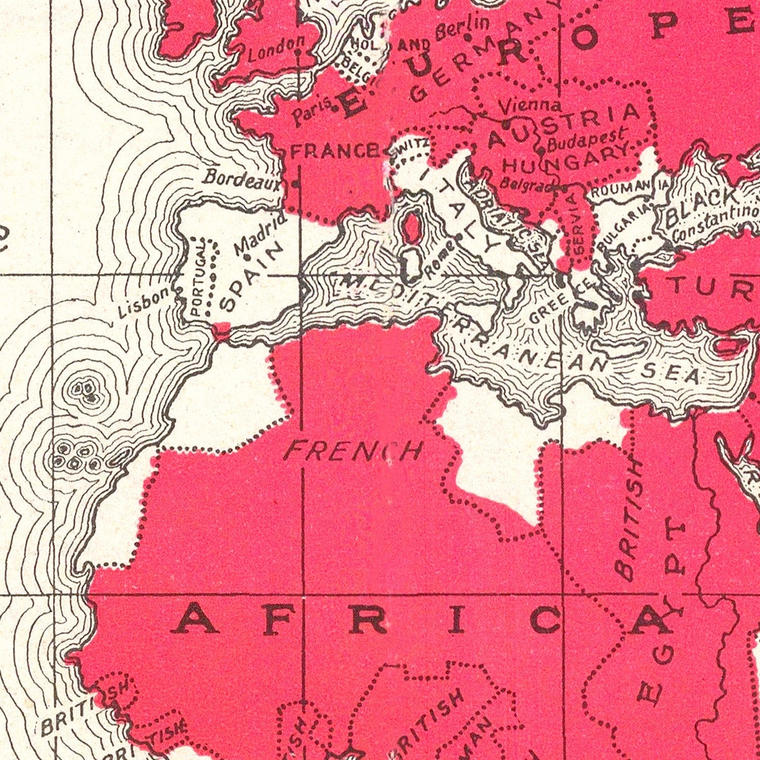 Vintage World War I United States Map 1914