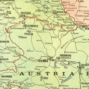 Vintage World War I Map of Europe 1914