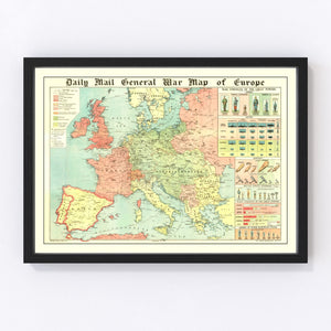 Vintage World War I Map of Europe 1914