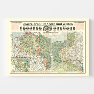Vintage German Front in World War I Map 1915
