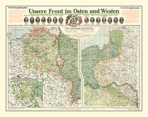 Vintage German Front in World War I Map 1915