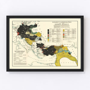 Vintage Map of the Nationalities of the German Alliance 1916