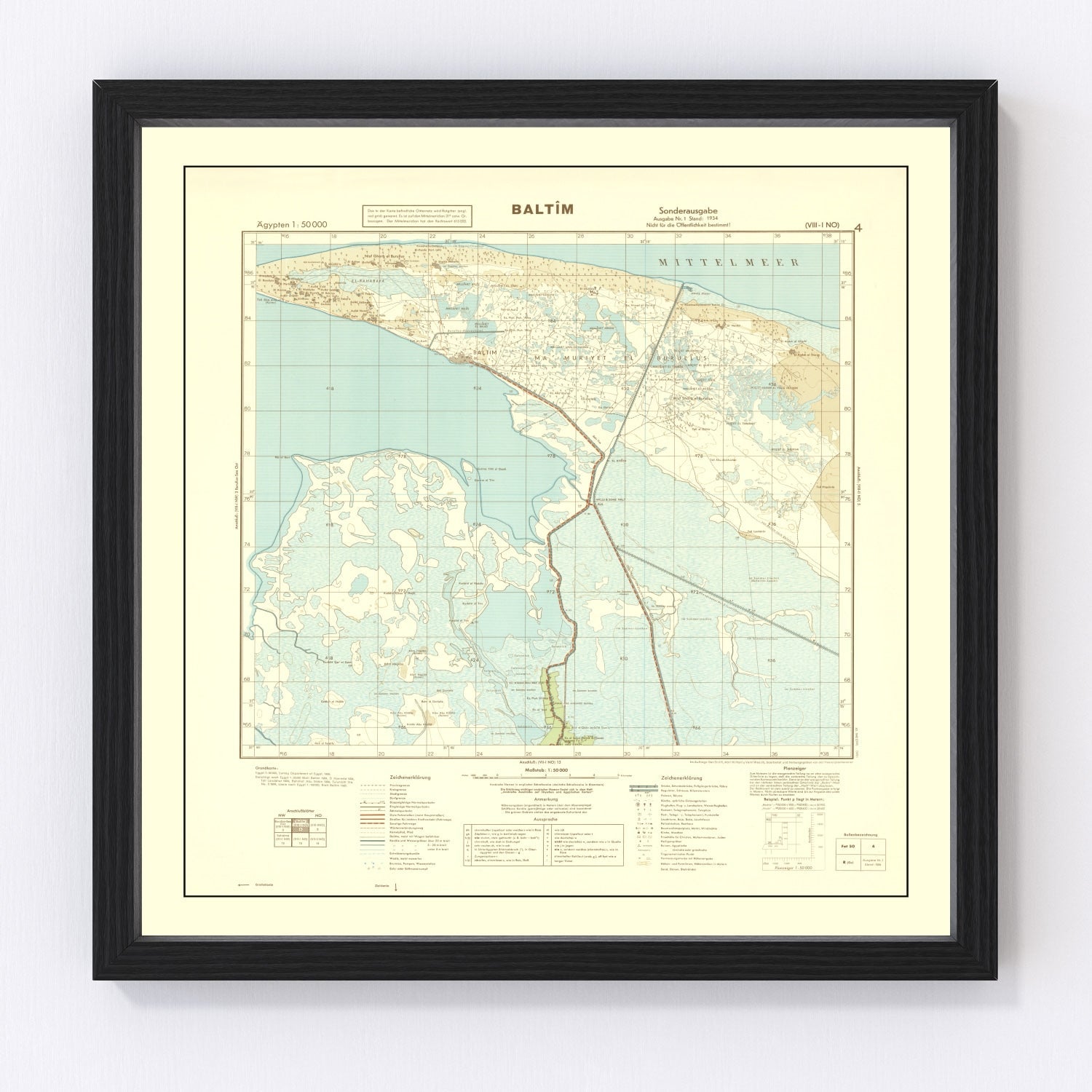 Vintage World War II Egypt Map 1934