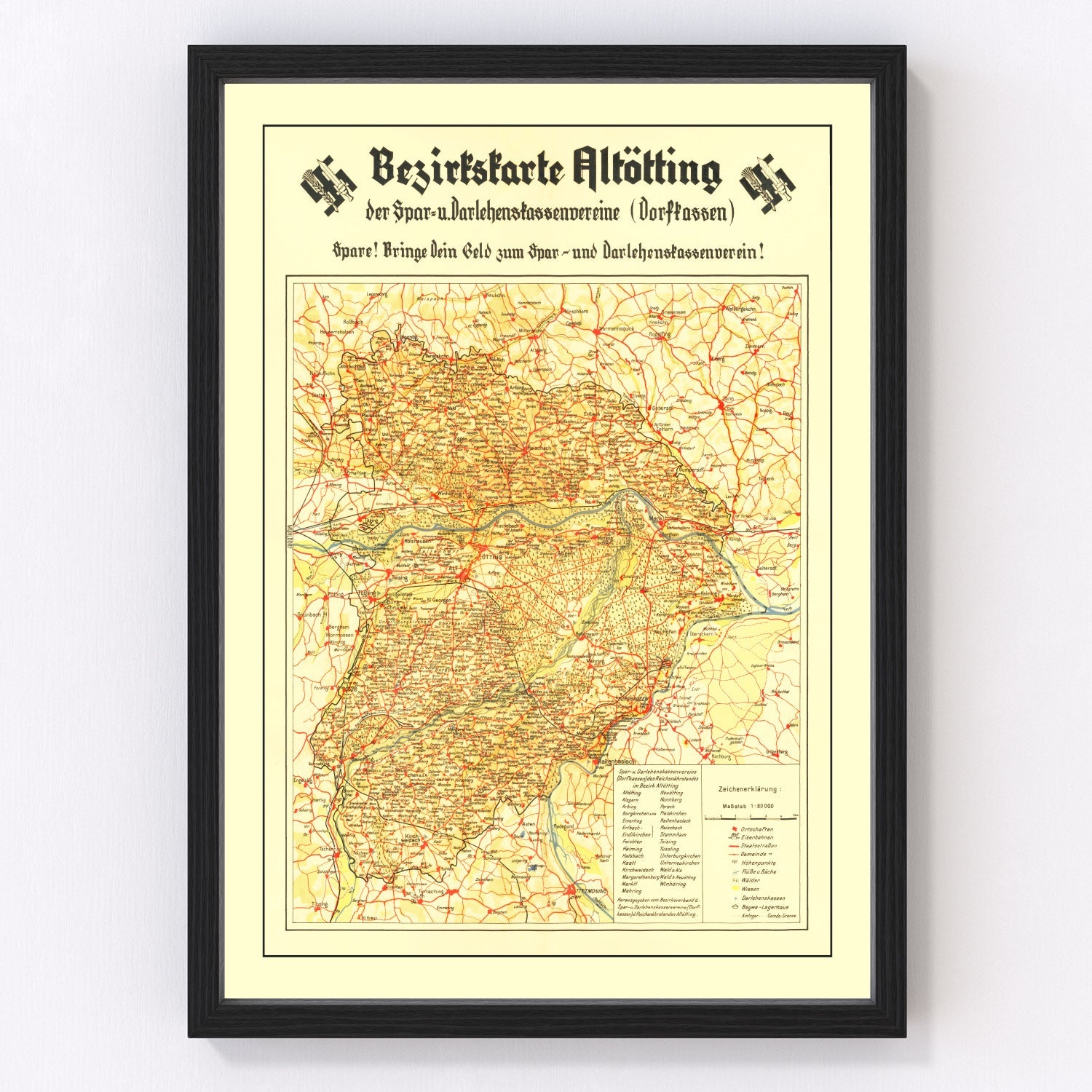 Vintage World War II Nazism Map 1934