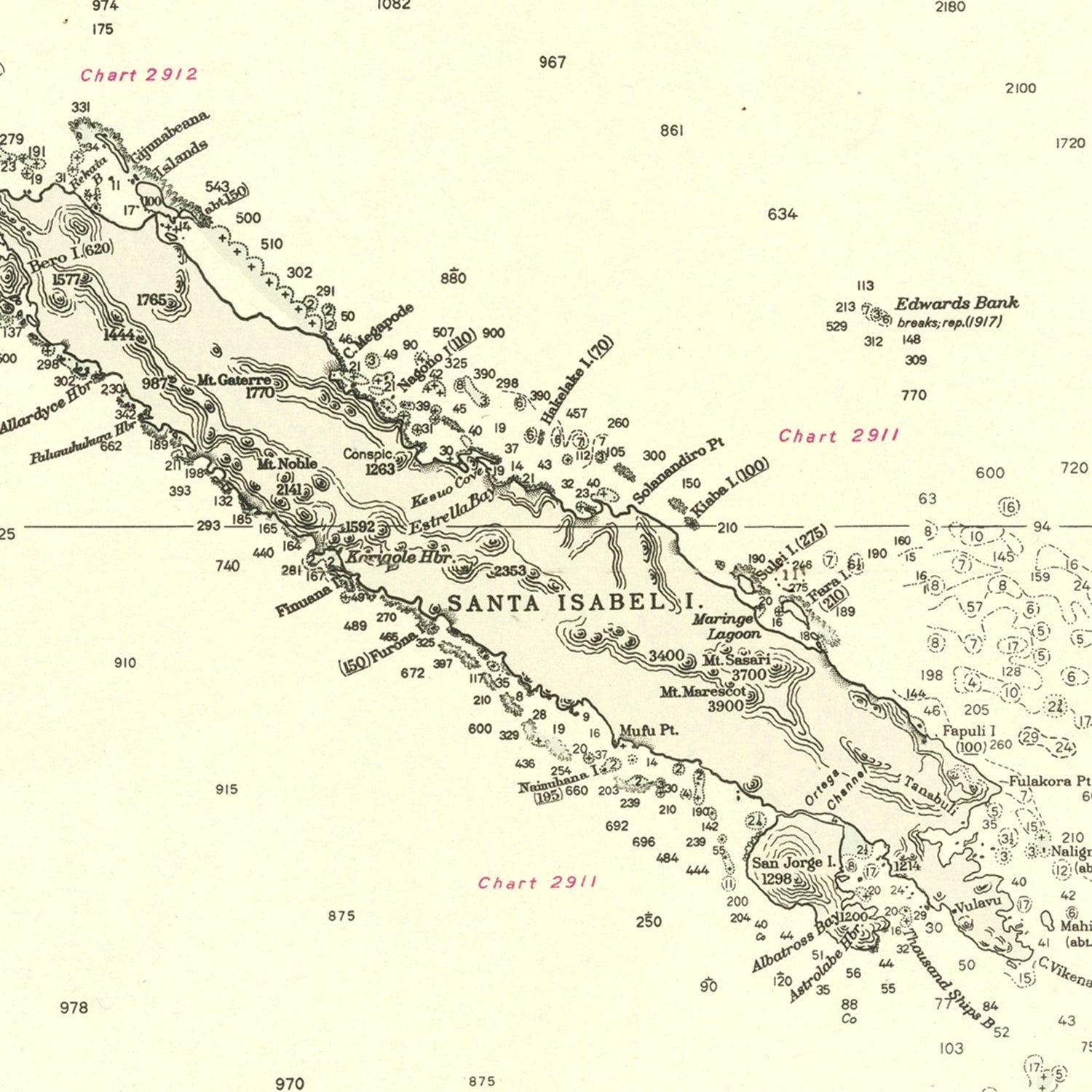 Vintage Solomon Islands Map 1944