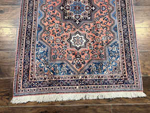 Persian Shiraz Rug 3x5, Geometric Tribal Rug, Wool Hand Knotted Vintage Carpet, Light Red & Blue, Signed by Masterweaver
