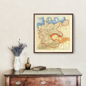 Vintage World War II Map of Germany & Neighboring Areas 1938