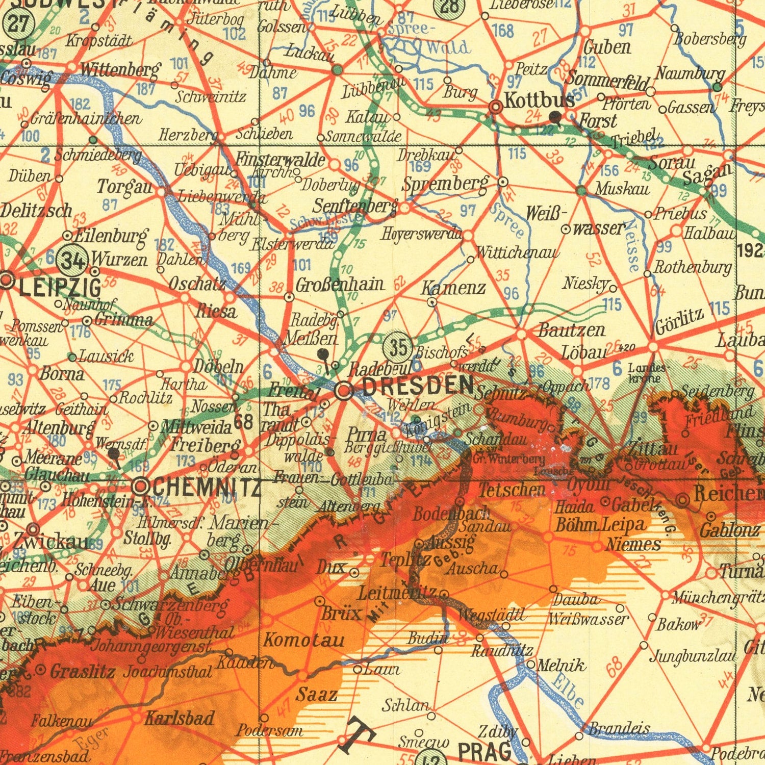 Vintage World War II Map of Germany & Neighboring Areas 1938