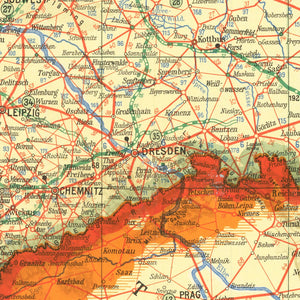 Vintage World War II Map of Germany & Neighboring Areas 1938