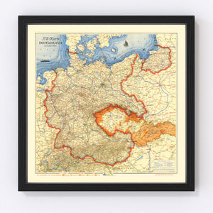 Vintage World War II Map of Germany & Neighboring Areas 1938