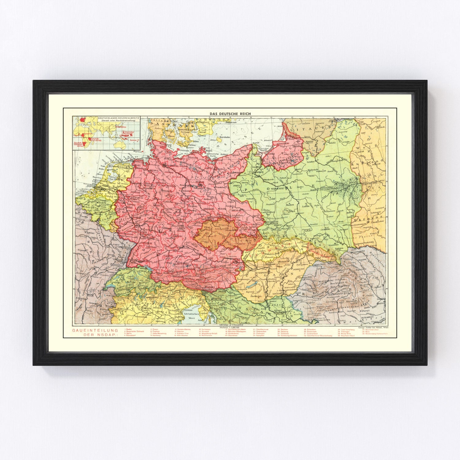 Vintage World War II Map of the German Empire 1939