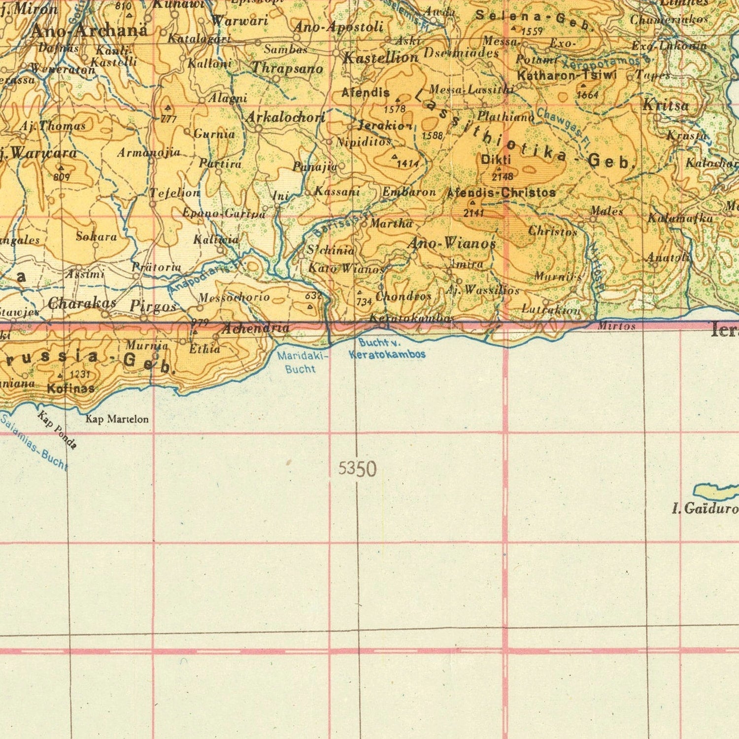 Vintage World War II Map of Crete 1941