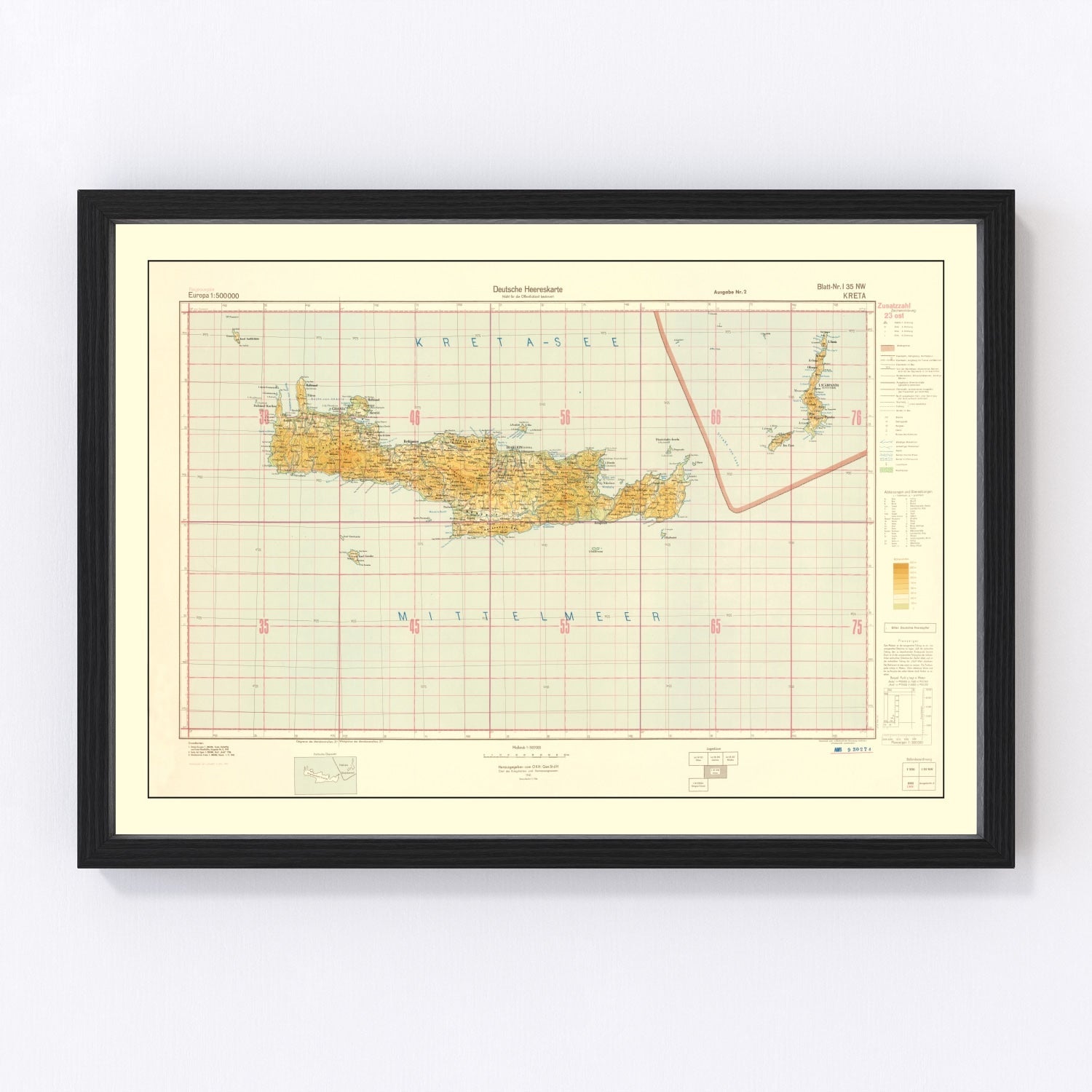 Vintage World War II Map of Crete 1941